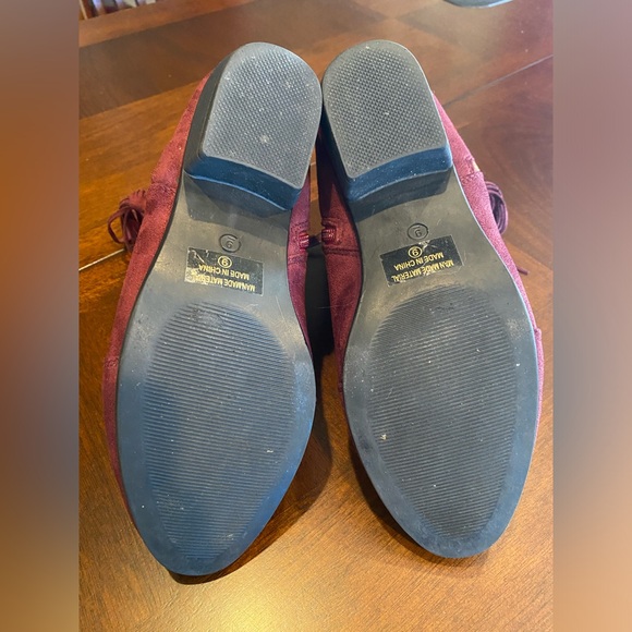 Nature Breeze Burgundy Ankle Boots Zip Up Side With Fringe Size 9 - Picture 5 of 9